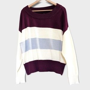 Lucky Brand Pull Over Sweater Large Purple Color Block Cotton Blend Fall 2021